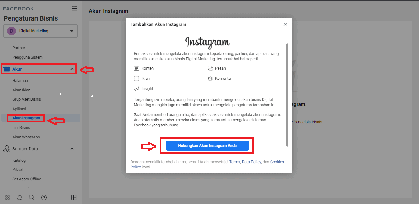 cara menambahkan akun instagram ke facebook ads